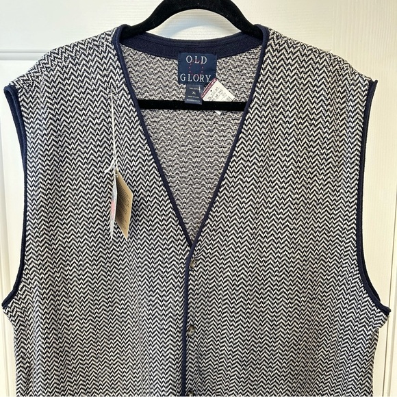 VTG NWT Old Glory Mens XL Blue Knit Sweater Vest Button Up Golf Preppy Travel - Picture 3 of 6